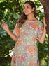Cream Pure Cotton Floral Printed A-line Kurta Pant Set